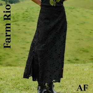 FARM Rio Elegant Black Floral Lace Maxi Skirt Medium New